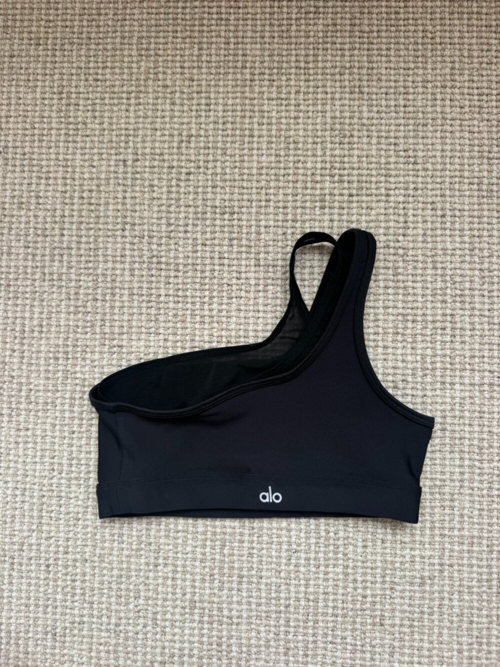 Alo Yoga Airlift Excite Black Mesh One Shoulder Asymmetric Bra